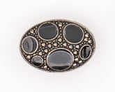 Decoratieve Ovale Metalen Knoop - Zwart met Zilveren Accenten Knopen KNP00145